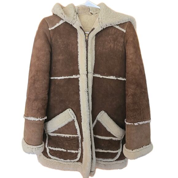 VINTAGE MARLBORO MAN SHEEPSKIN SHEARLING, WITH OVERSIZED HOOD SZ S/M